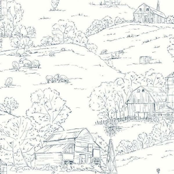 Pasture Toile Wallpaper- Navy/White