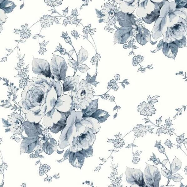 Heritage Rose Wallpaper- Navy/White