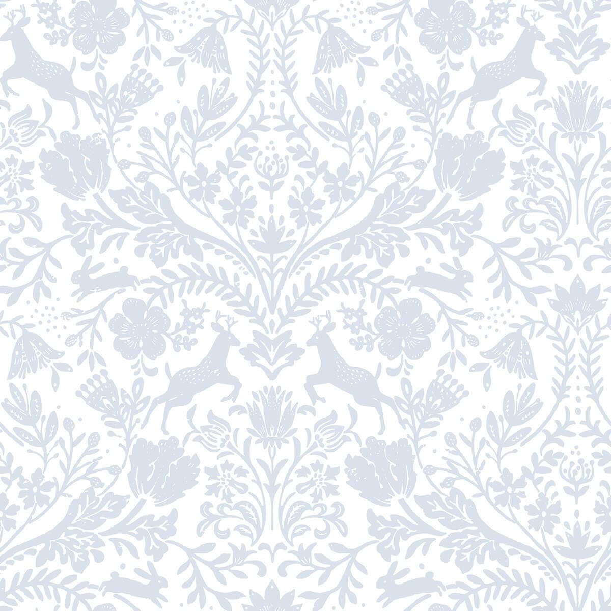 Forest Dance Light Blue Damask Wallpaper