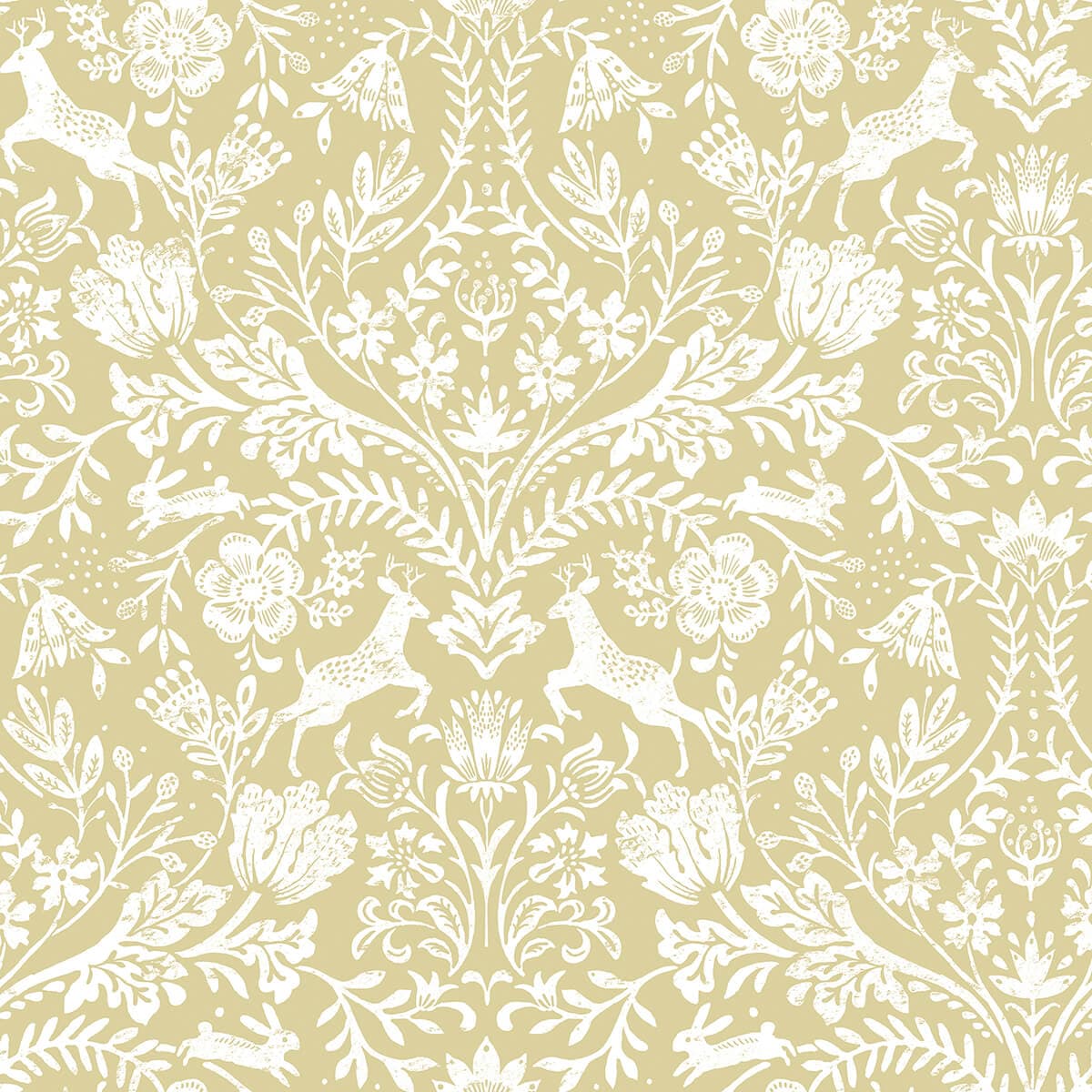 Forest Dance Honey Damask Wallpaper
