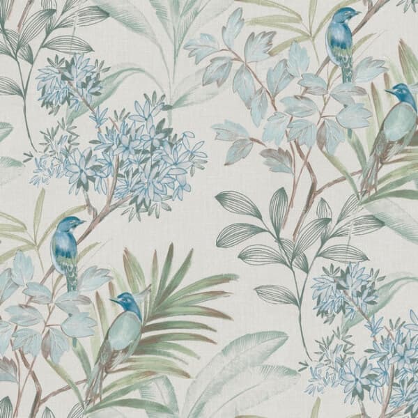 Handpainted Songbird Peel and Stick Wallpaper- Turquiose