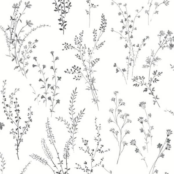 Wildflower Sprigs Peel and Stick Wallpaper- Black & White