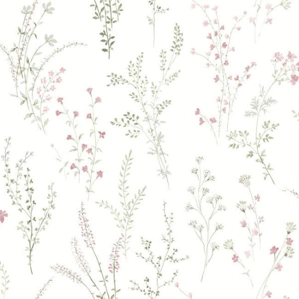 Wildflower Sprigs Peel and Stick Wallpaper- Pink/Green/Grey