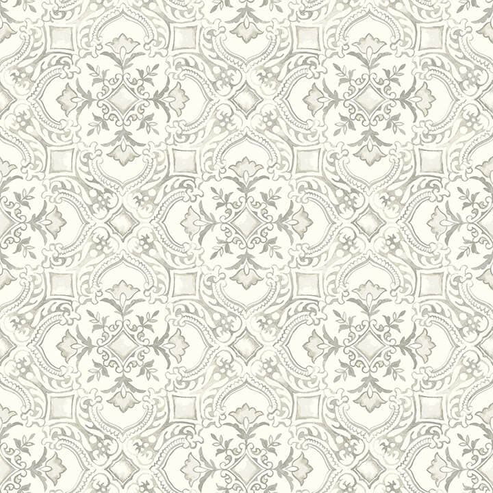 Marjoram Light Grey Floral Tile Wallpaper