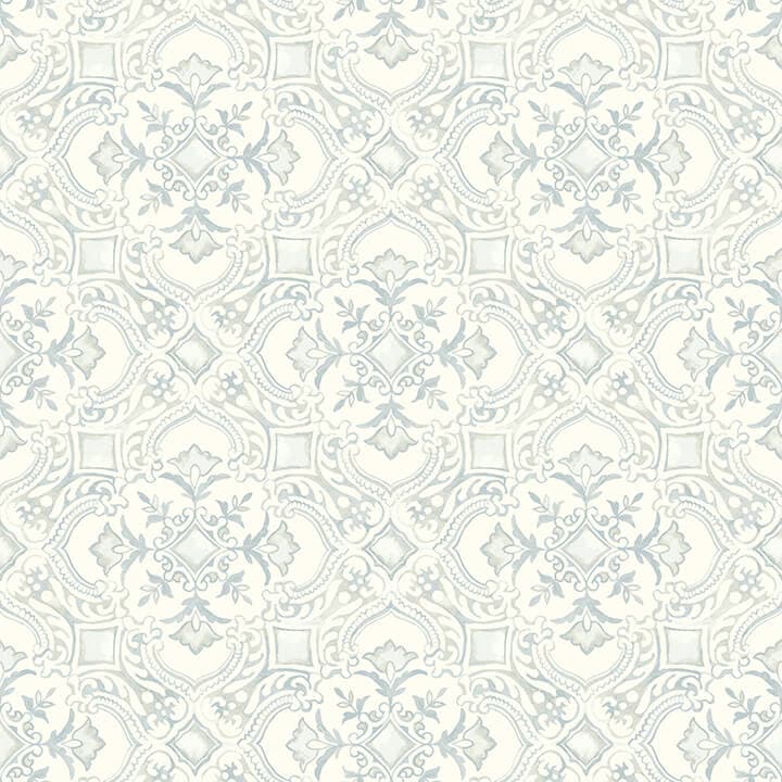 Marjoram Light Blue Floral Tile Wallpaper