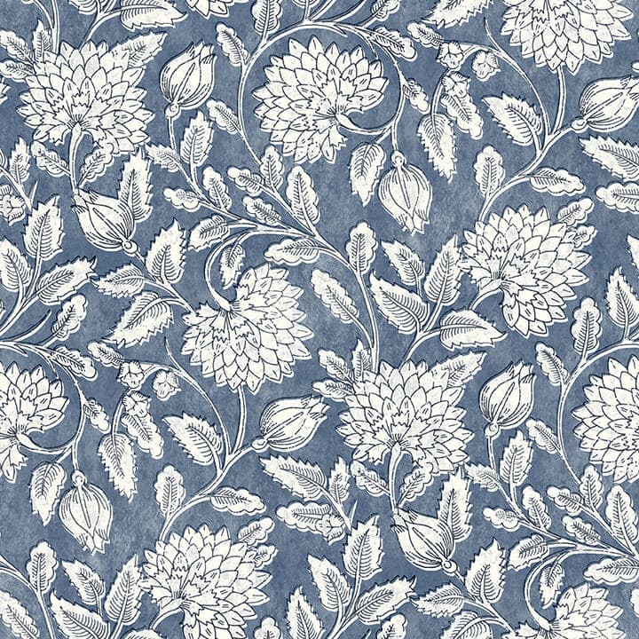 Vadouvan Navy Jacobean Trail Wallpaper